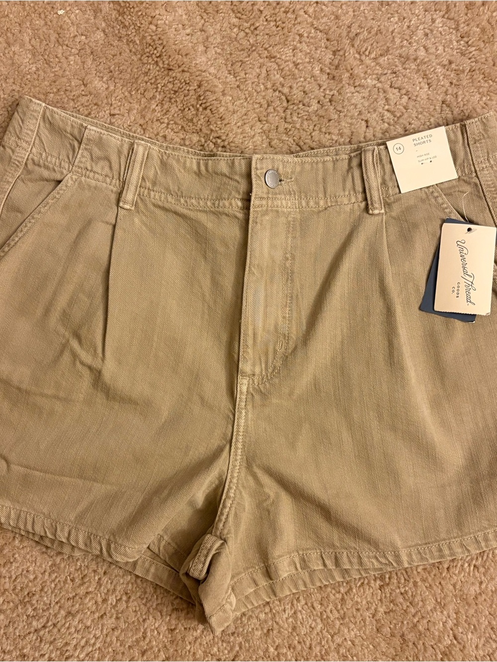 Universal Thread Pleated High-Rise Shorts - Khaki